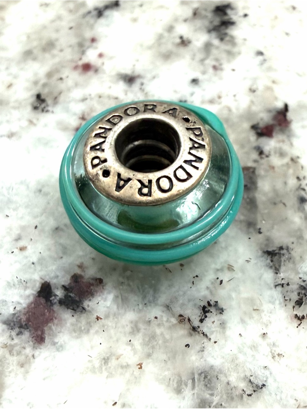 Pandora Sterling Silver Clear Teal Murano Glass Ribbon Charm #790606